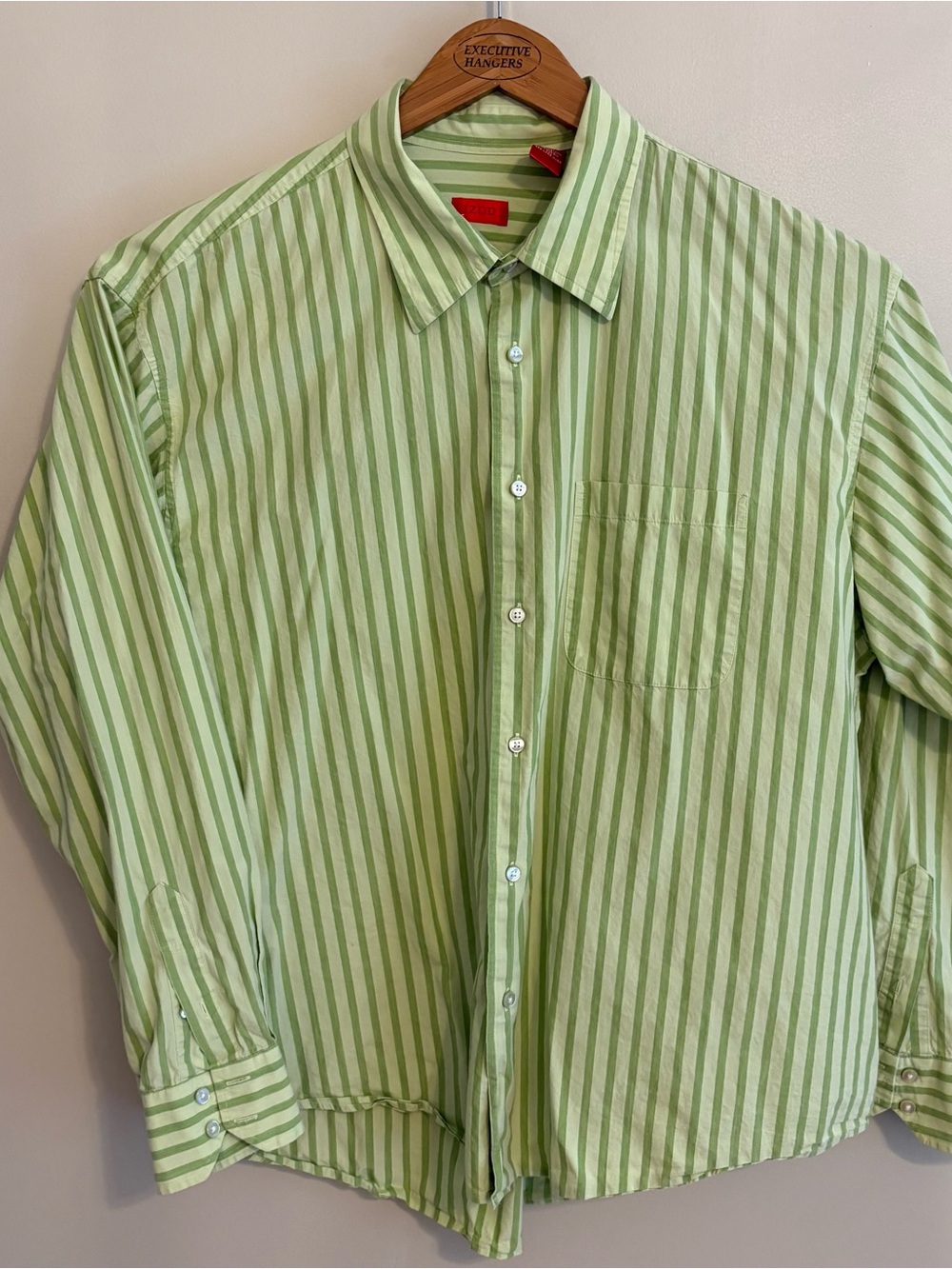 Izod Green Striped Casual Button-Down Shirt